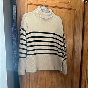 Tan and Black Striped Turtleneck Sweater